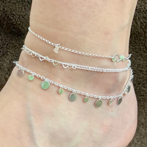 Sterling Silver Minimalist Heart Dangle Anklet - Picture 5 of 6